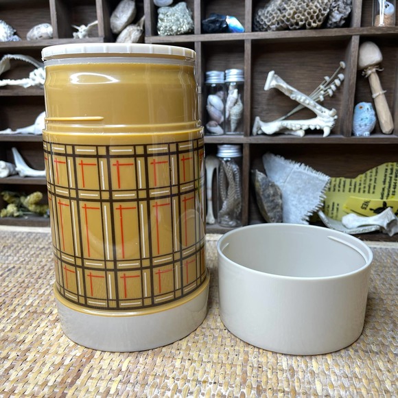 Vintage 80s Mustard Plaid Thermos Soup Beverages Double Walled by Aladdin - Picture 8 of 12